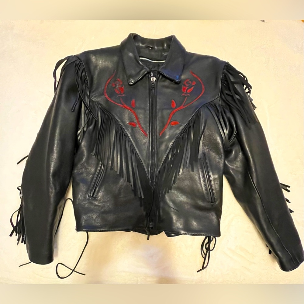 Vintage Leather Fringe Rose Jacket